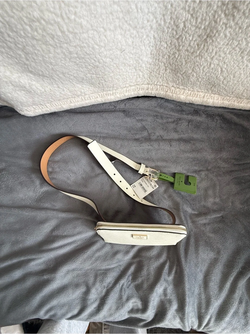kate spade Cream Leather Crossbody Belt Bag with Gold Logo
